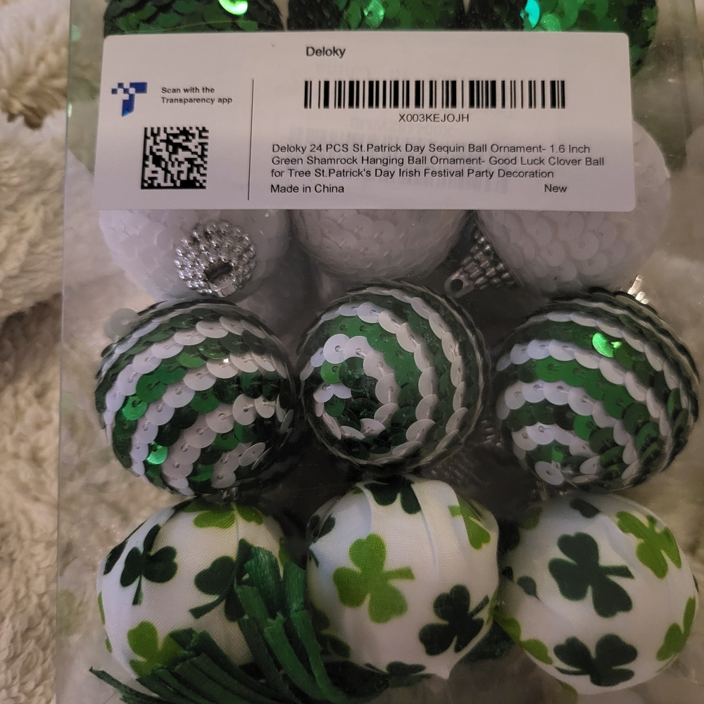 St. Patrick's Day Green and White Ornament Set